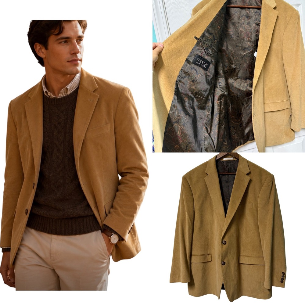 Lauren Ralph Lauren Sport Coat Mens 46R Corduroy Tan Two-Button Dark Academia Pr